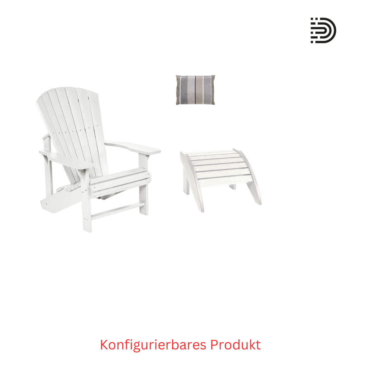  Set Adirondack Chair mit Foot Stool und 1x Kissen 