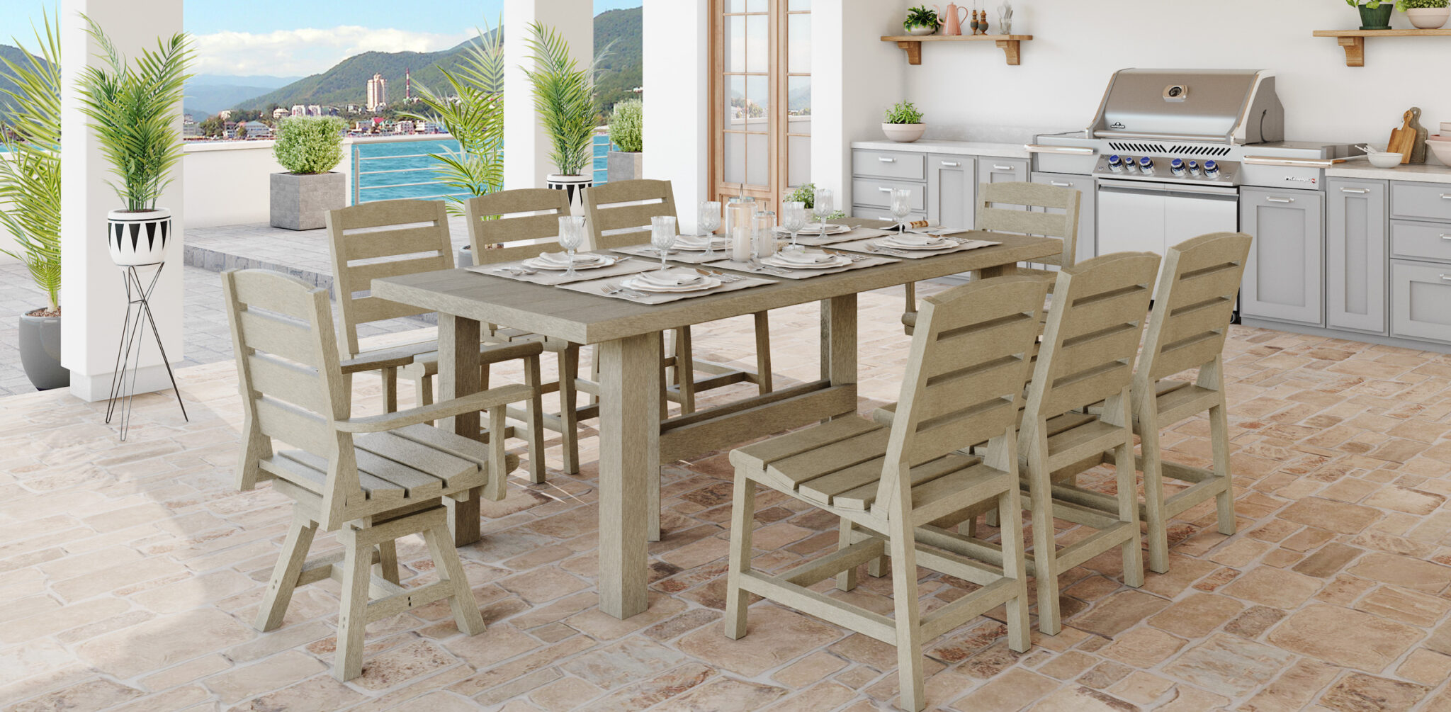 Napa Dining Set 1x T301 + 6 x C303 Essgruppen Set beige